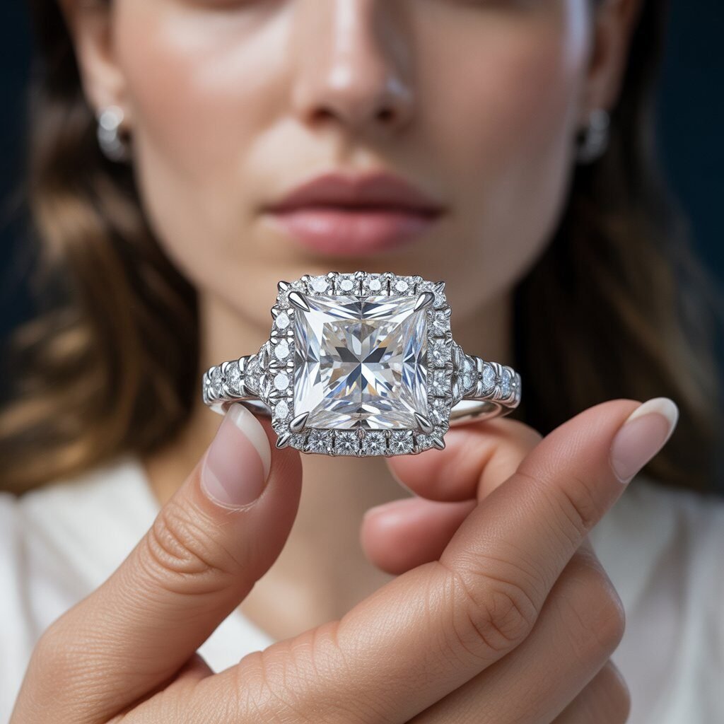 2 1/4 Carat Princess Halo Lab Grown Diamond Bridal Set in 14K White Gold – A Brilliant Choice for Modern Brides