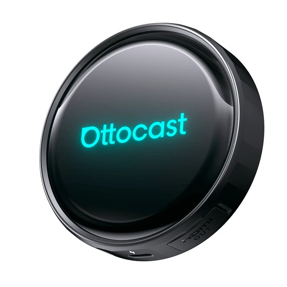 Ottocast AI Box features including AI voice assistant wireless Apple CarPlay Android Auto OttoDrive OS 3.0 Android 13 CloudSIM HDMI output and FOTA upgrade support
