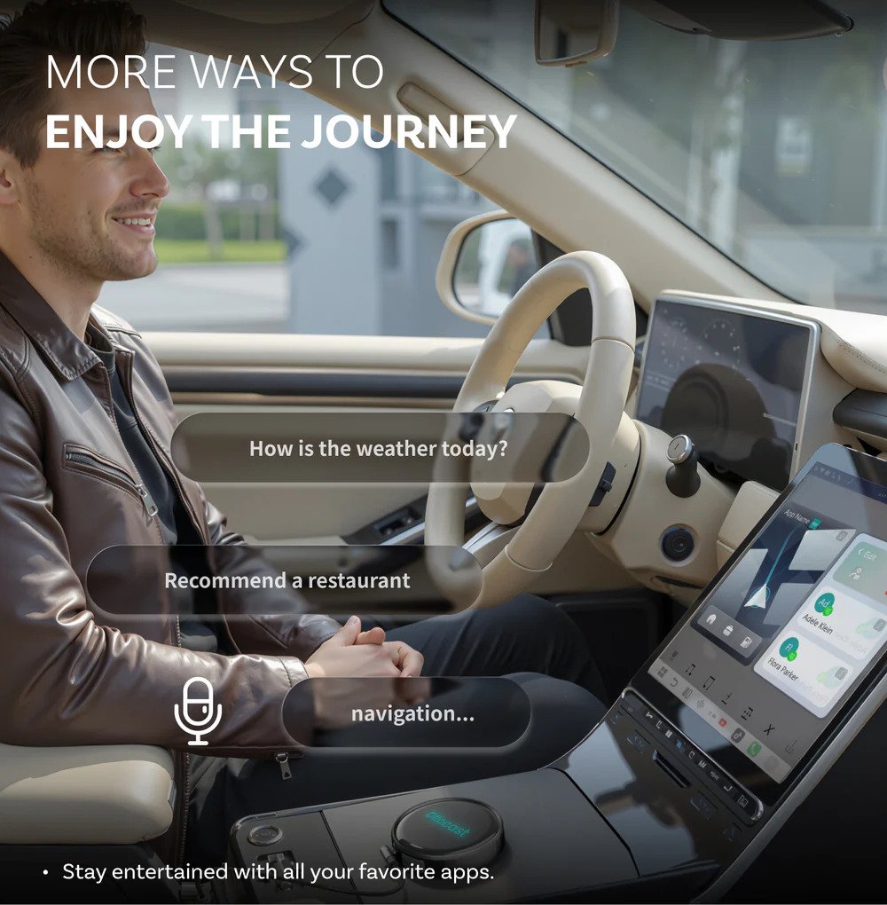 Ottocast AI voice assistant for hands free driving control with wireless CarPlay Android Auto and smart voice commands