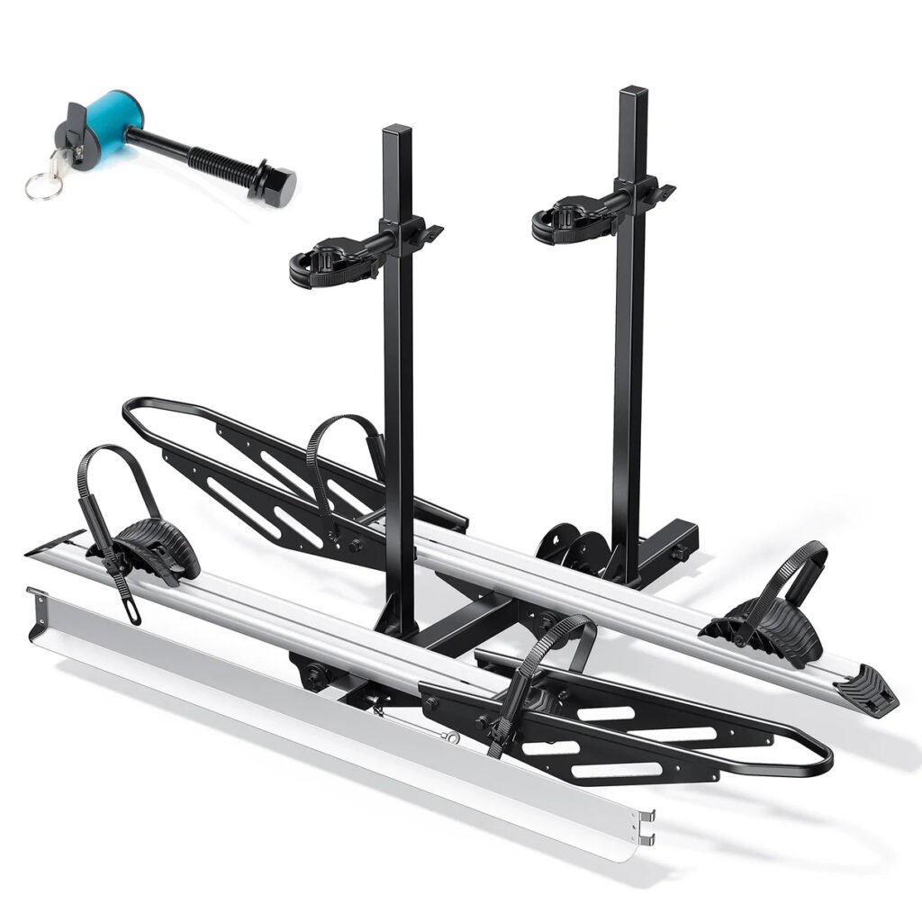 2-bike e-bike rack with 200 lb load capacity supporting 100 lbs per bike for secure heavy bicycle transport