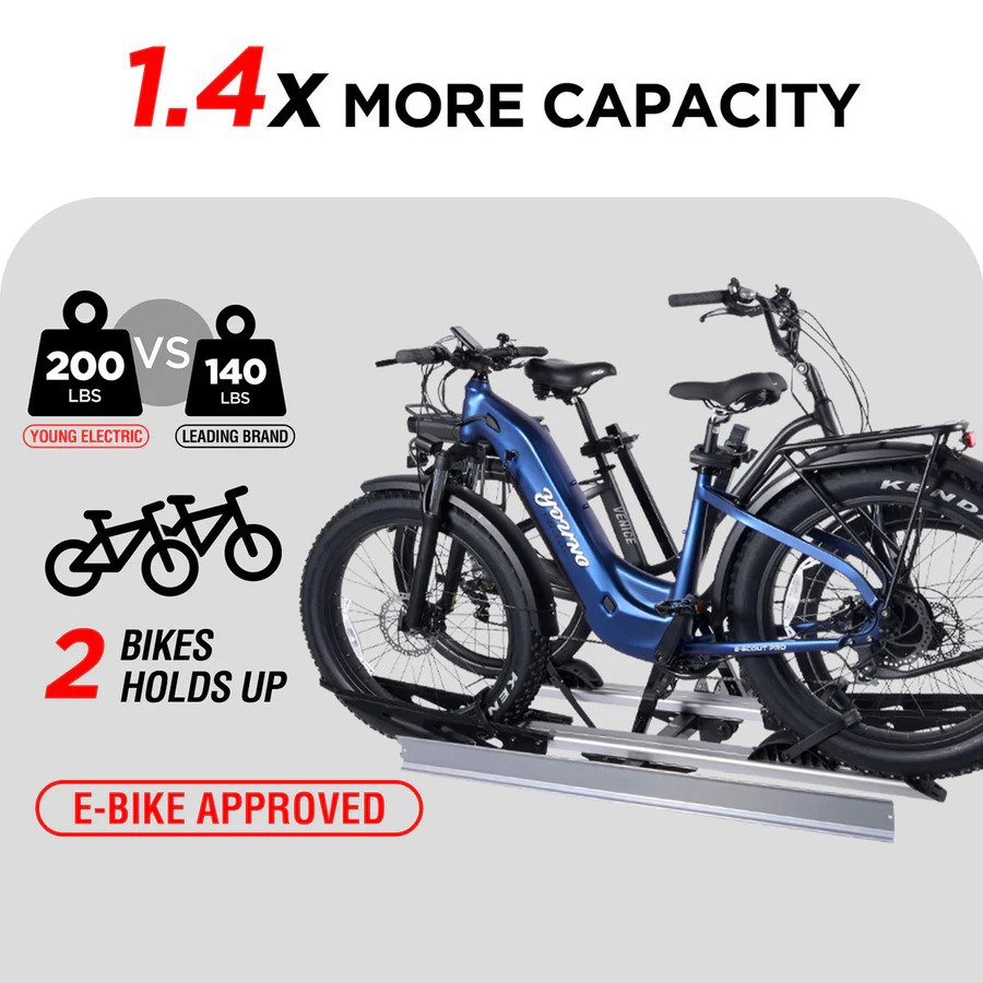 2-bike hitch rack holds up two bikes securely, heavy duty e-bike carrier for safe transport