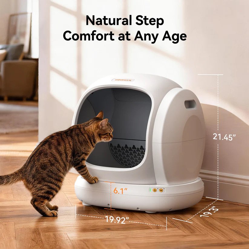Meowant self-cleaning cat litter box with natural step entry design comfortable for kittens adult and senior cats