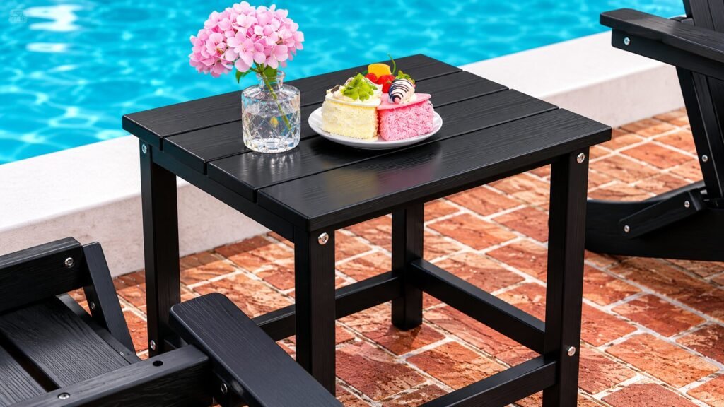 Serwall outdoor accent tables with durable HDPE side table and coffee table design on a modern patio