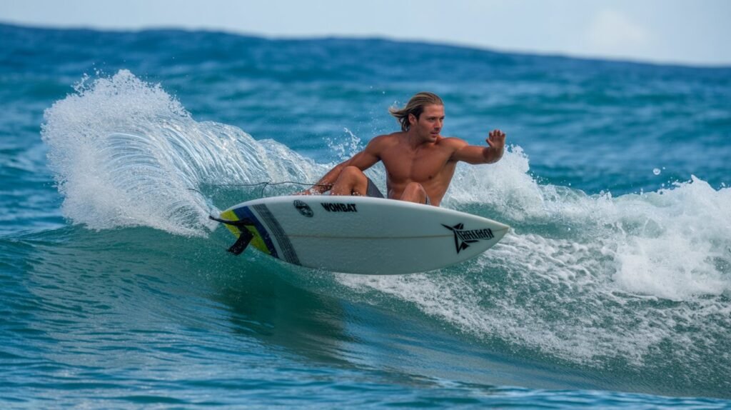 Forecast Wombat performance mid‑length surfboard riding ocean waves – easy wave catching and smooth turns