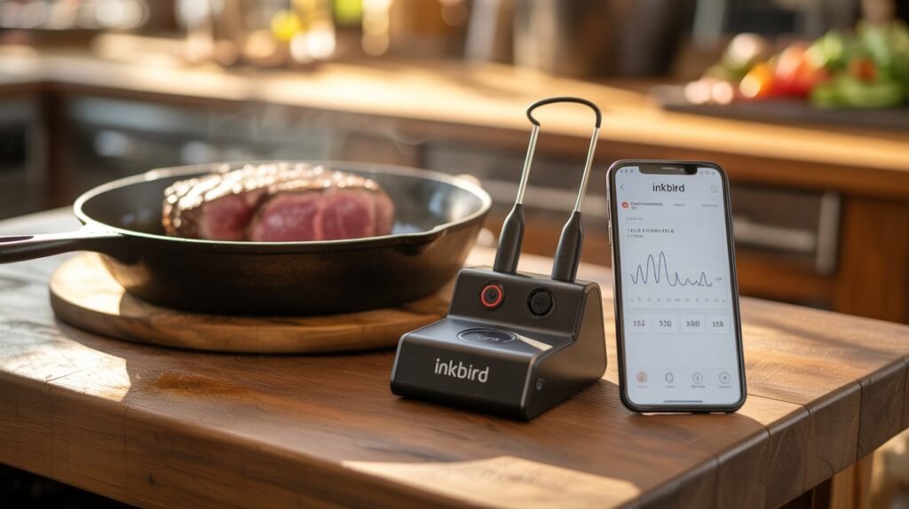 INKBIRD INT-12E-BW wireless meat thermometer with magnetic charging base and app monitoring
