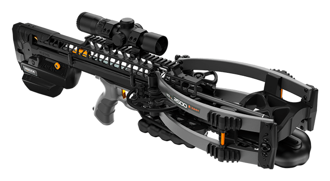 Ravin R500E XK7 stealth black crossbow featuring compact design and high speed performance