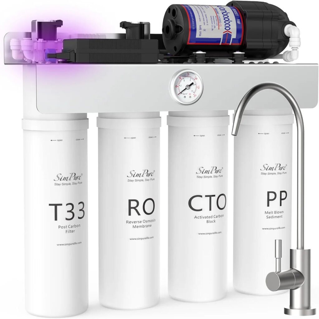 SimPure T1-400 tankless reverse osmosis under sink water filtration system with 8 stage purification and nearly zero TDS output