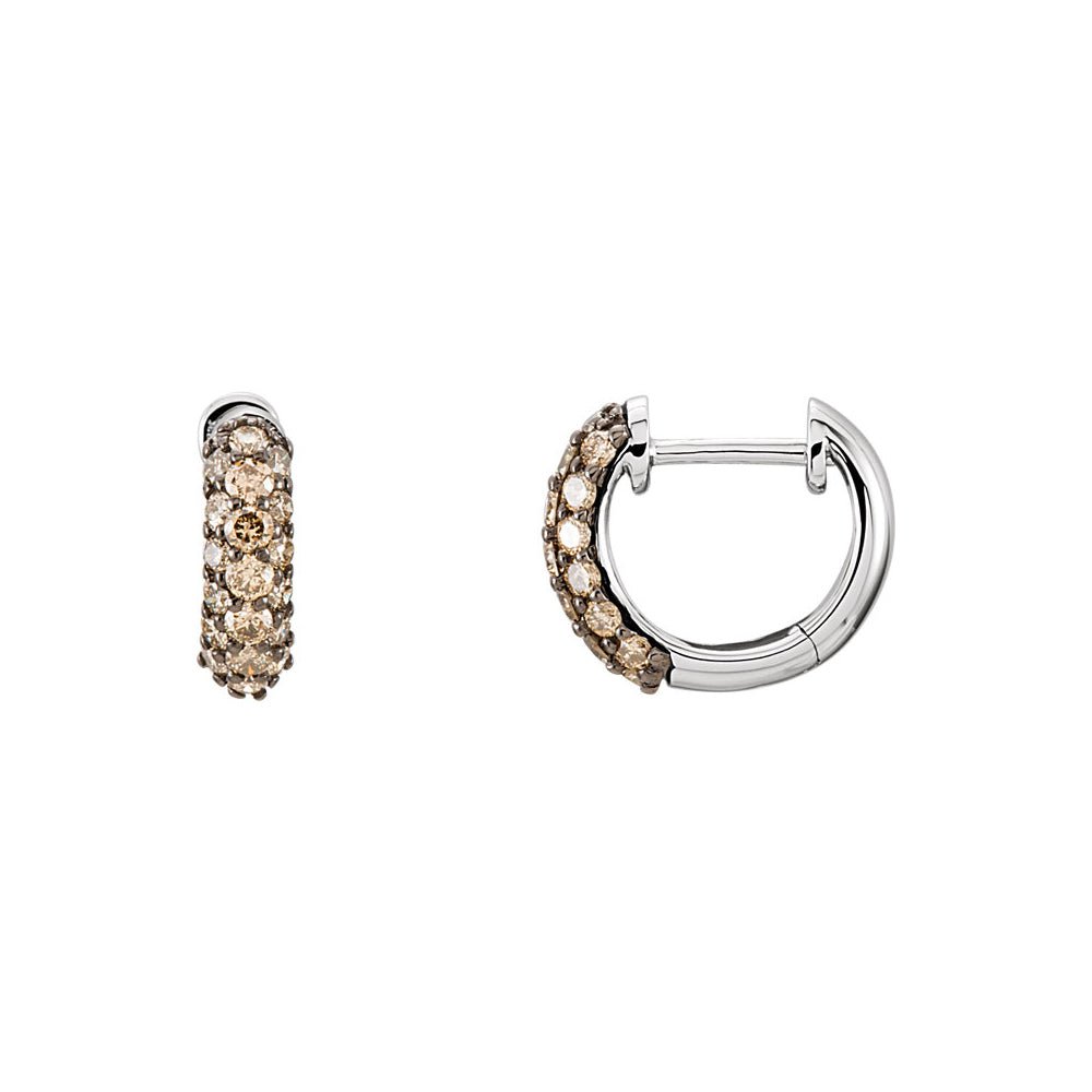 10mm brown diamond hoop earrings in 14k white gold with hinged round design for everyday luxury wear