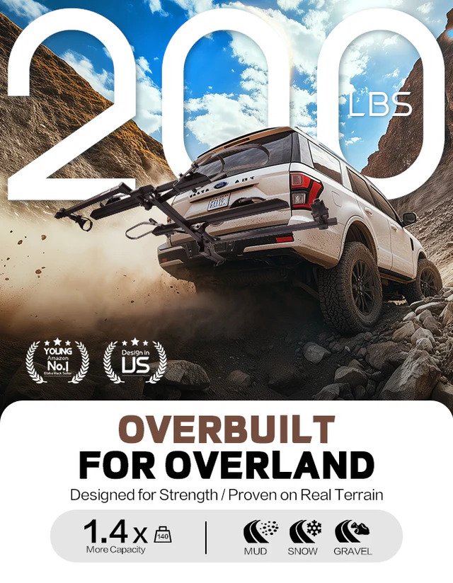 2 bike hitch e-bike rack with ramp featuring easy fold and tilt function with secure locking system for heavy electric bikes