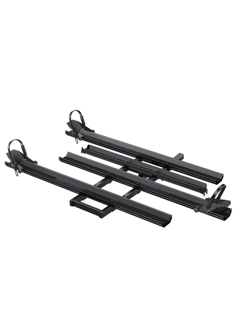 Etrike hitch rack product overview showing adjustable carrier with 200 lbs capacity mounted on vehicle for electric tricycle transport