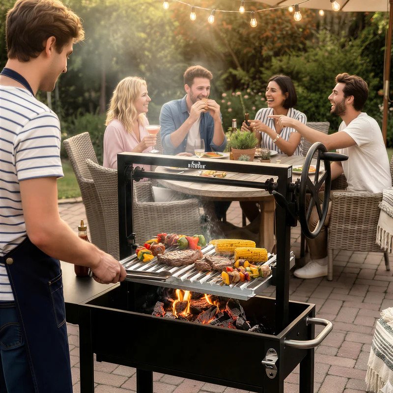 Argentine Santa Maria style grill Parrilla grill adjustable height outdoor BBQ charcoal grill for traditional South American barbecue cooking