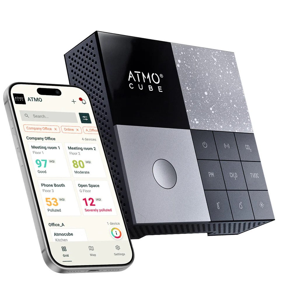 Atmocube smart indoor air quality monitor full unit with mobile app