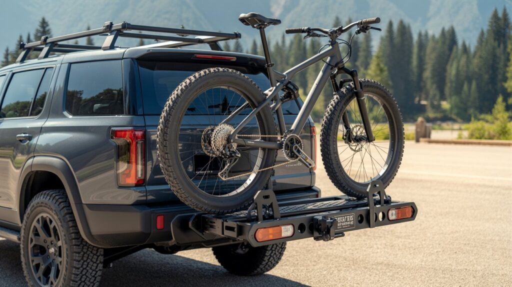 Best affordable e-bike rack for fat tires featuring a 200lb capacity and integrated loading ramp for heavy bikes on an SUV.