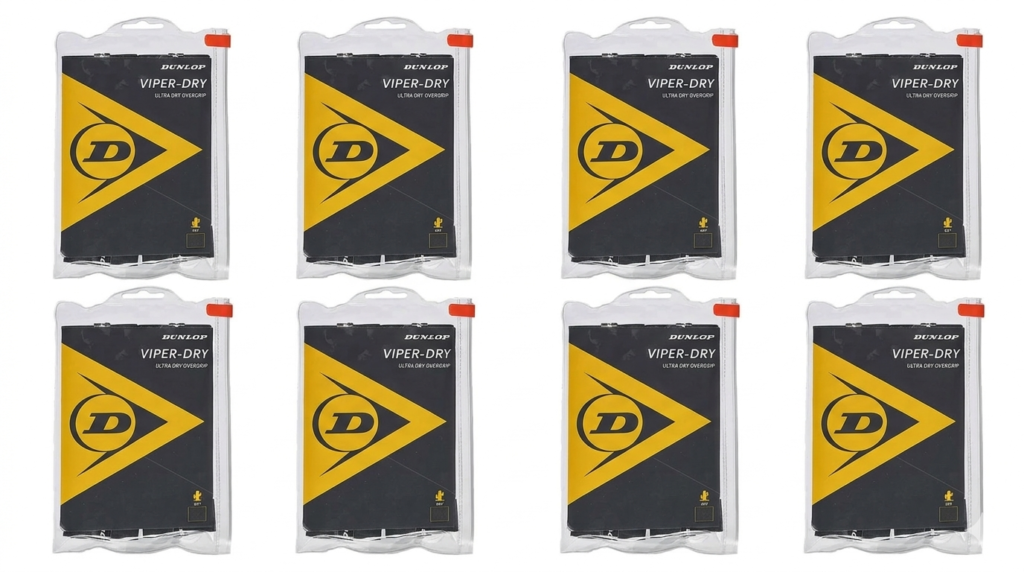 Dunlop U-Sweat vs Viper Dry tennis grips comparison showing sweat absorption and anti slip performance