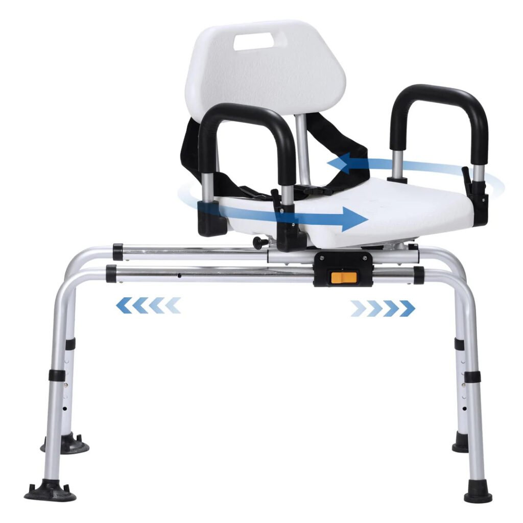 Elenker HFK-3146 sliding shower chair 360 swivel seat bathroom safety Elenker HFK-3146 sliding shower chair with 360 degree swivel seat for safe and easy bathroom transfer support