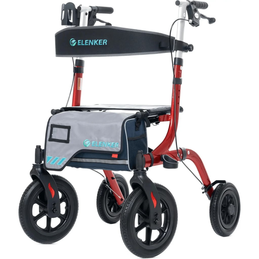Elenker HFK-9210KDB all terrain dual brake rollator walker 12 inch wheels Elenker HFK-9210KDB all terrain dual brake rollator walker with 12 inch wheels for outdoor stability and safe mobility