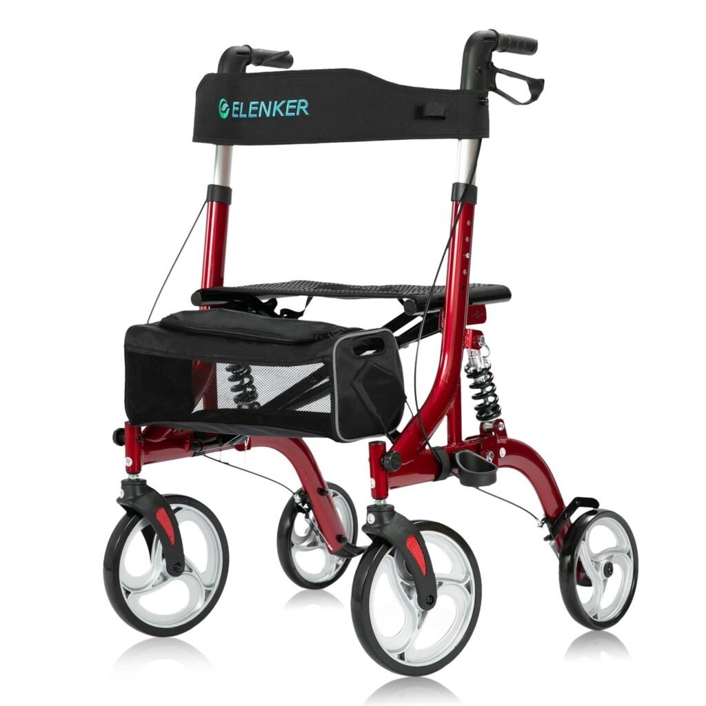 Elenker HFK-9211 dual brake shock absorbing rollator walker 10 inch wheels Elenker HFK-9211 dual brake shock absorbing rollator walker with 10 inch wheels for smooth and stable mobility