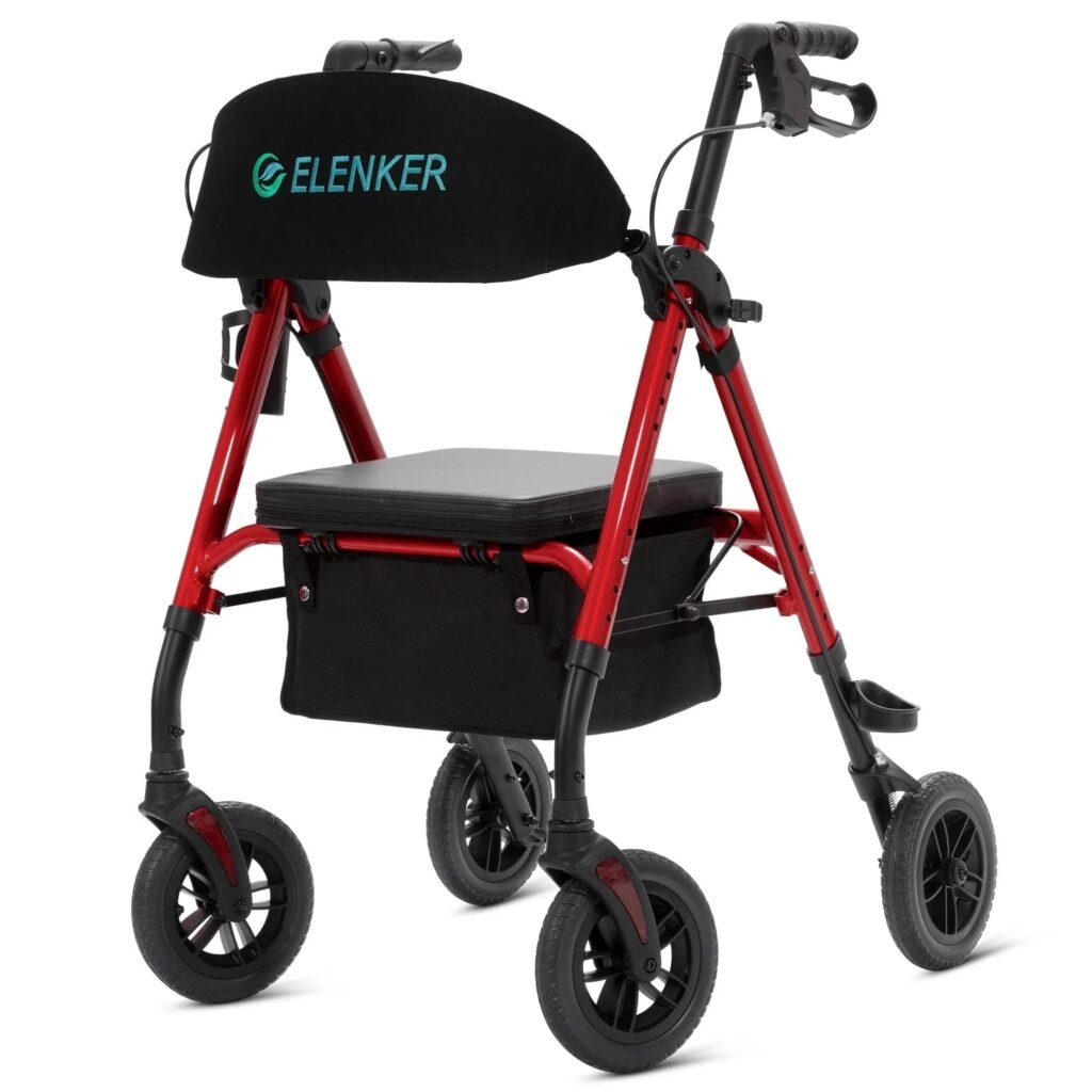 Elenker KLD-9218-10 all terrain dual brake rollator walker 10 inch wheels Elenker KLD-9218-10 all terrain dual brake rollator walker with 10 inch wheels for indoor and outdoor mobility support