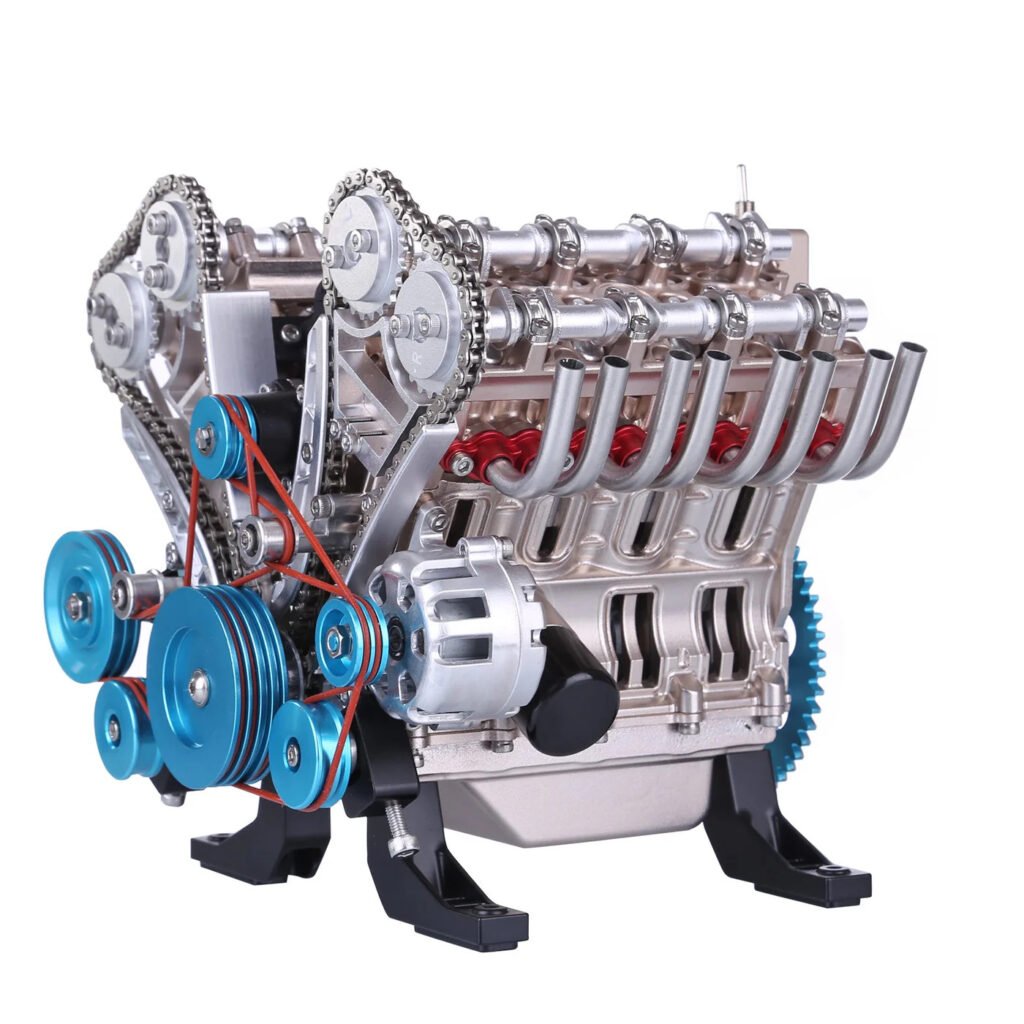 Detailed V8 engine metal model kit used for mechanical engineering learning and physics science experiments