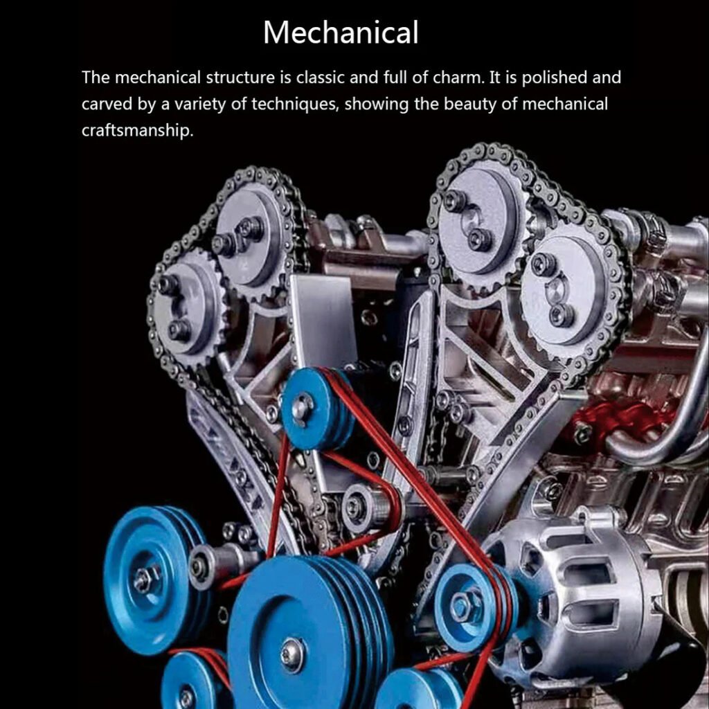 V8 engine model featuring a classic mechanical structure with detailed metal design
