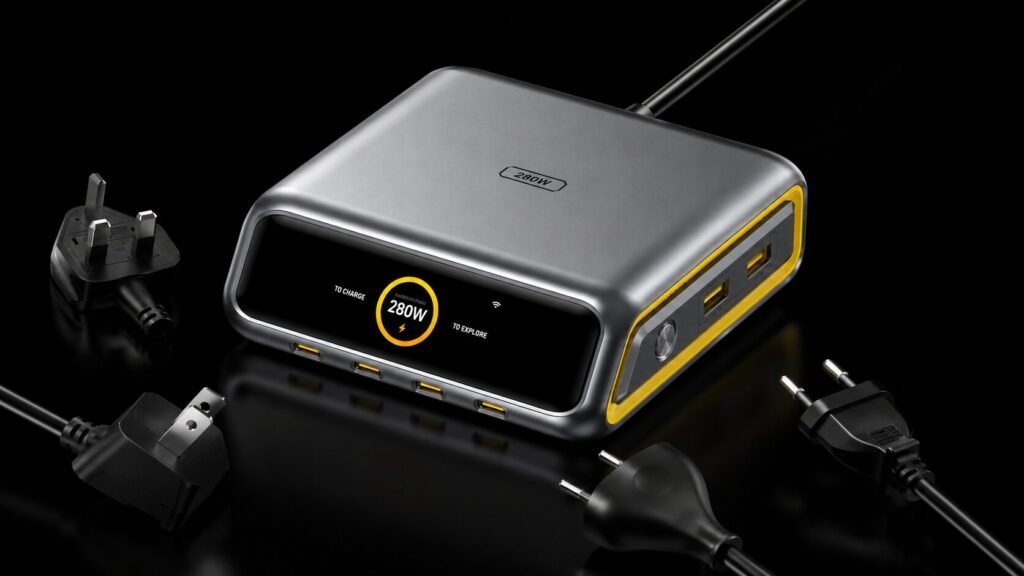 AOHI 280W desktop charging station with multiple USB ports and international power connectors