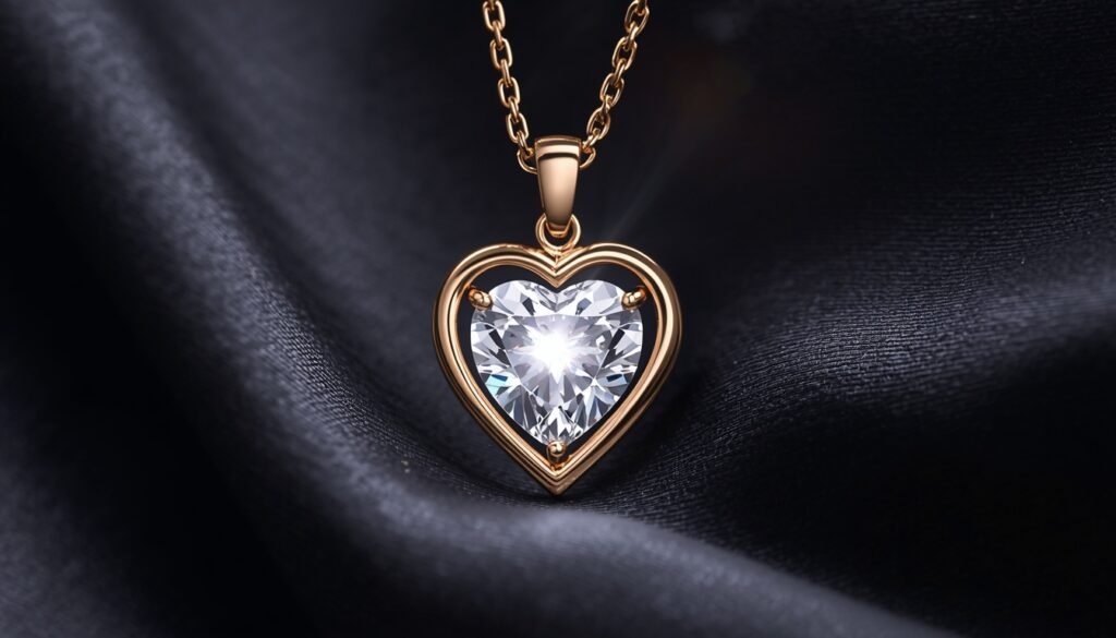 Elegant lotus-inspired diamond jewelry collection featuring Gold Heart Diamond Pendant with Kinetic Micro-Setting