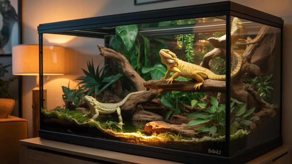REPTI ZOO 240 gallon reptile terrarium setup with bioactive habitat and bearded dragon