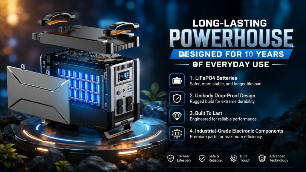 ALLPOWERS R4000 portable power station featuring a long-lasting LiFePO4 battery with over 3,500 charge cycles and multiple charging modes.