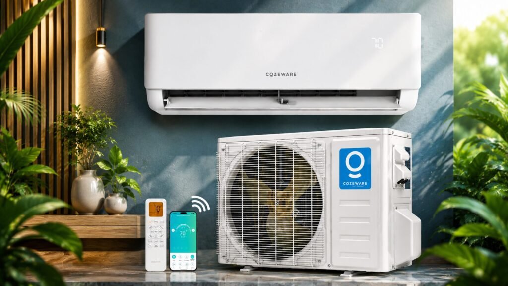 COZEWARE E-Save Series 24000 BTU 20 SEER2 mini split air conditioner with AI-powered smart chip technology and 230V energy-efficient cooling system.