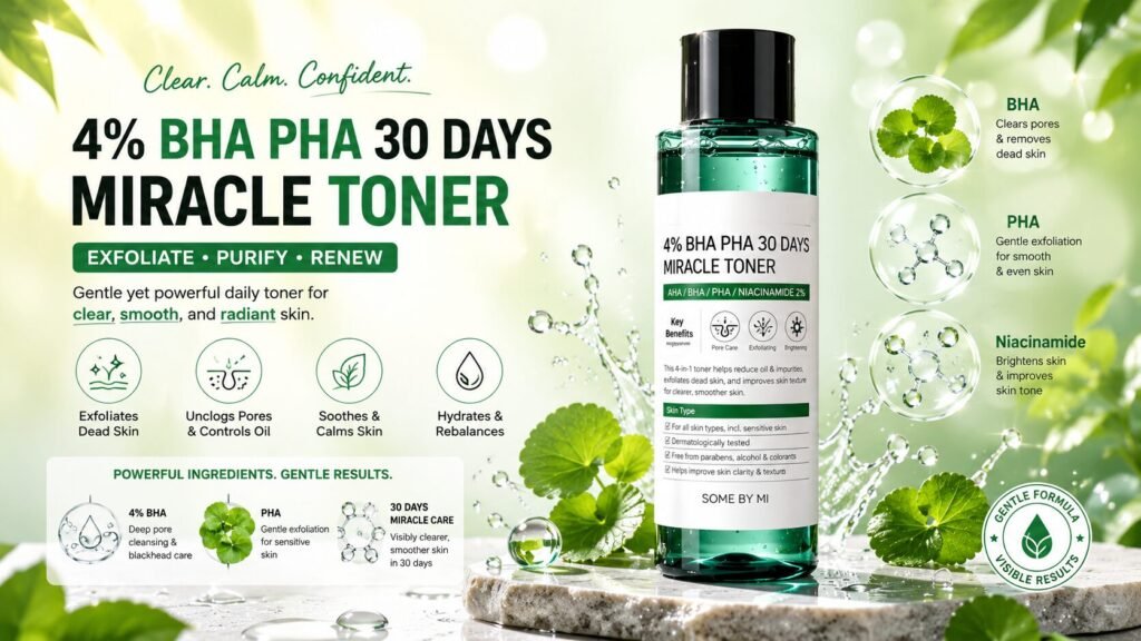 Multi-acid chemical exfoliant serum gently removing dead skin cells to reveal brighter, smoother skin.