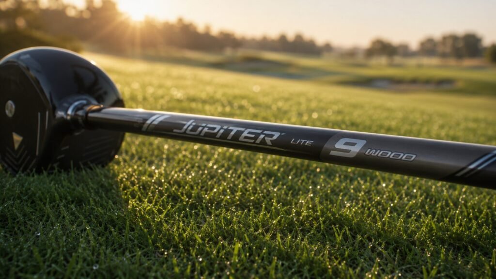 Premium lightweight Jupiter Lite 9 Wood golf shaft resting on a lush green fairway lie during a sunny morning round.