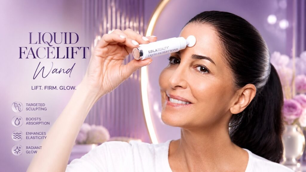Liquid Facelift Wand anti-aging skincare treatment designed to smooth skin, lift facial contours, and reduce the appearance of lines and wrinkles.