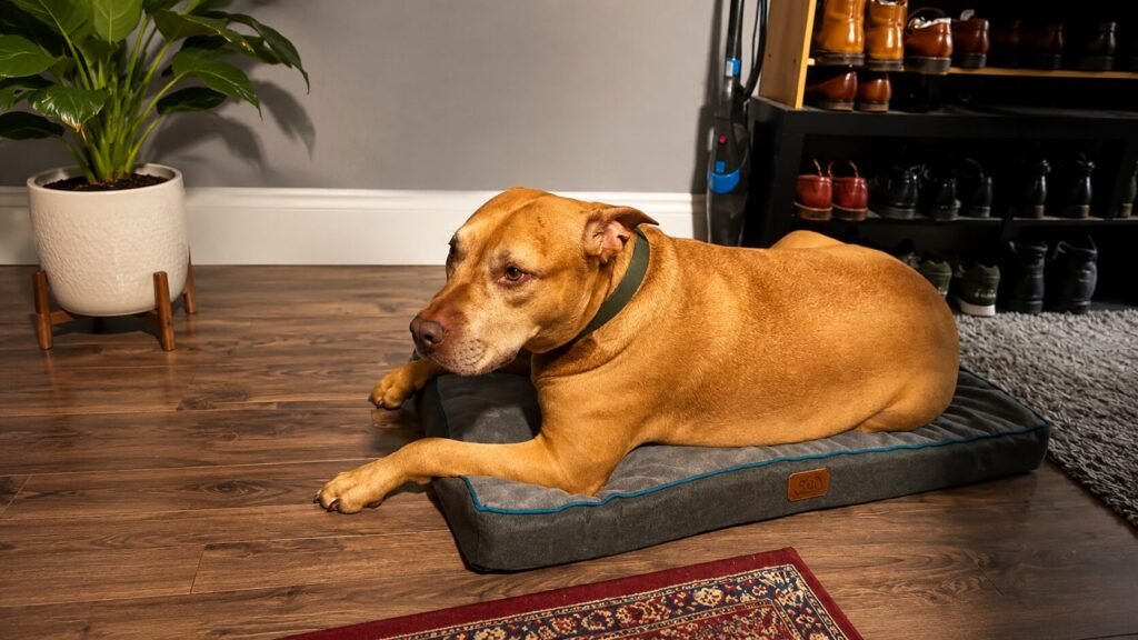 Orthopedic memory foam dog bed providing pressure relief and supportive comfort for dogs