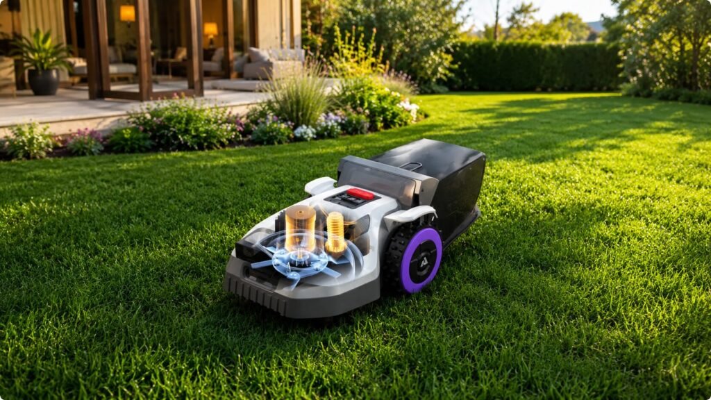ANTHBOT N8 robotic lawn mower powered by a 350W frictionless brushless motor for efficient cutting performance