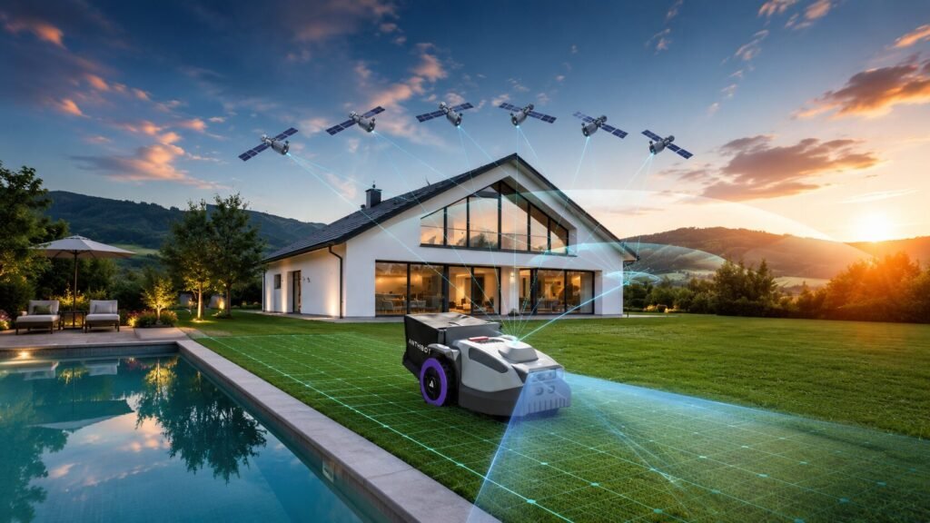 ANTHBOT N8 robotic lawn mower using Full-Band RTK and Dual Vision technology for reliable wire-free lawn navigation
