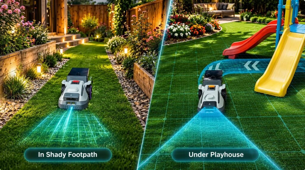 ANTHBOT N8 robotic lawn mower equipped with two HDR cameras for smart navigation and obstacle detection