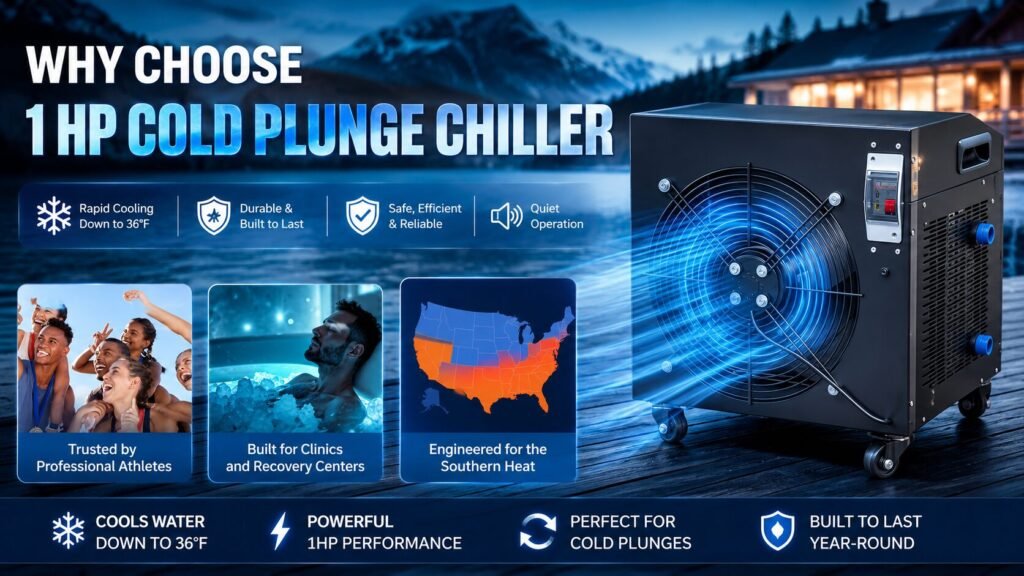 1HP cold plunge chiller highlighting fast cooling and energy-efficient performance