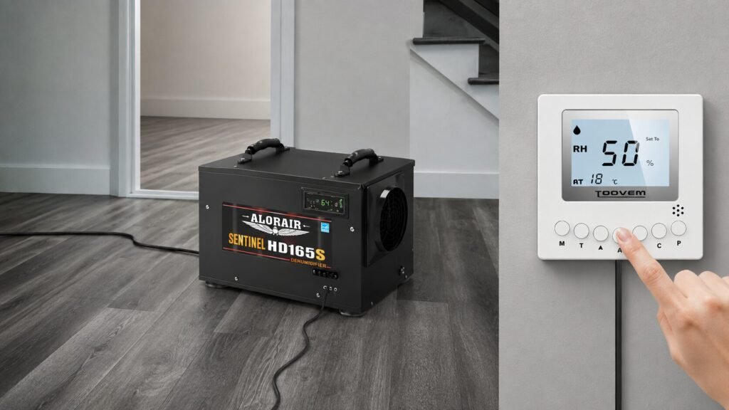 AlorAir Sentinel HDi65S optional wired remote control for monitoring humidity, adjusting settings, and operating the crawl space dehumidifier remotely.
