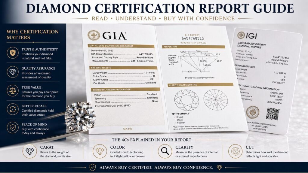 Example of diamond grading certification information