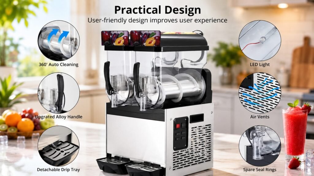 Garvee commercial slushy machine with automatic self-cleaning mode for fast and hygienic daily maintenance.