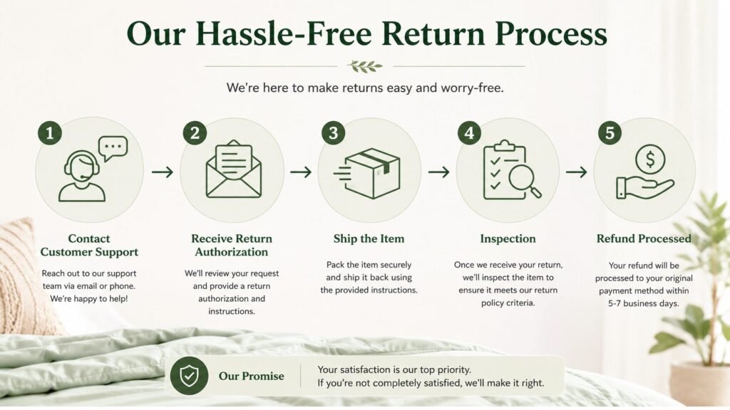 Infographic showing the HerbalRX™ return process from customer support to refund.