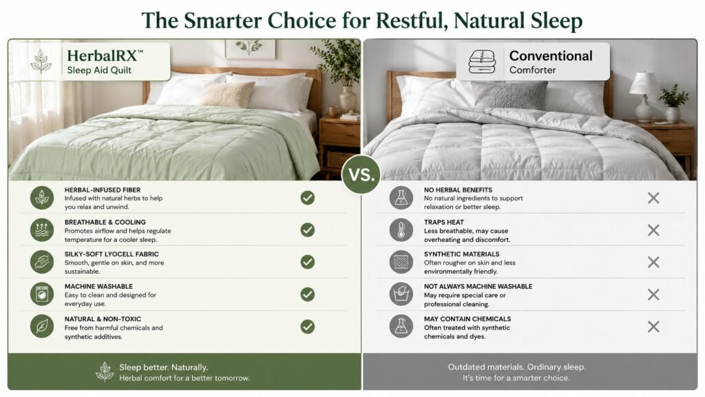 Side-by-side comparison of the HerbalRX™ Sleep Aid Quilt and a conventional comforter.