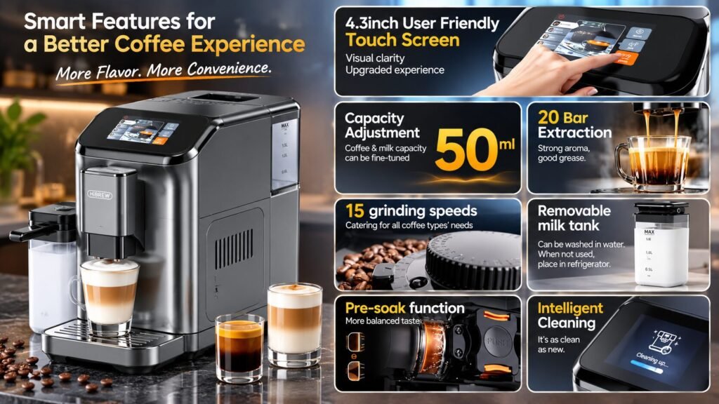 HiBREW H16 built-in 15-stage stainless steel conical burr grinder for fresh coffee grinding