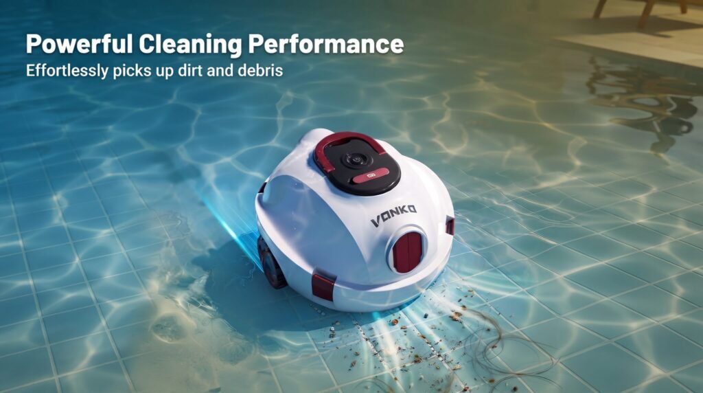 P10 robotic pool cleaner collecting dirt and debris from swimming pool floor