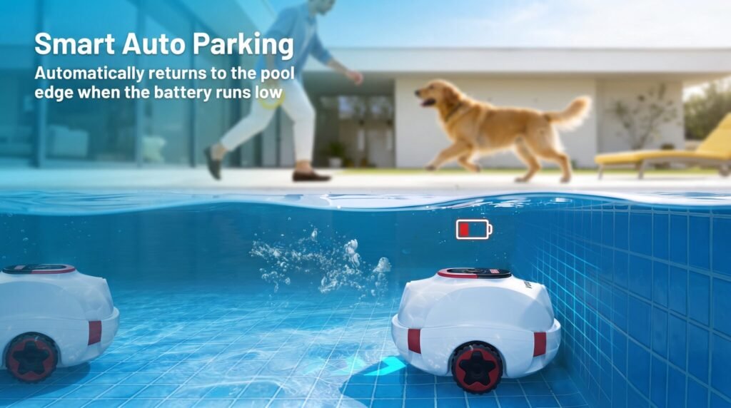 VONKO P10 cordless robotic pool cleaner with self-parking function