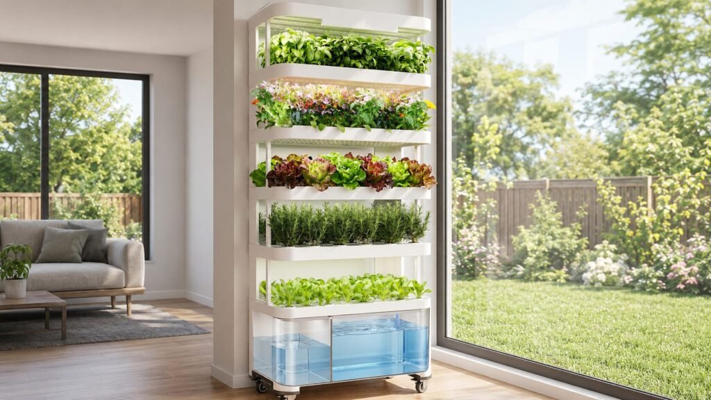 Crisp lettuce heads growing in WooRoot Max white planting baskets