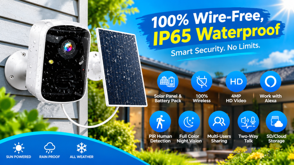 Hiseeu C90 2K 4MP wireless solar security camera with solar panel