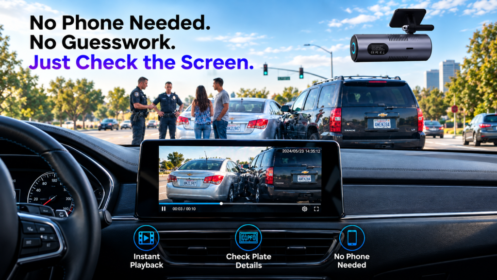 OTTOCAST OttoSafe Cam dash cam footage displayed on a compatible car infotainment screen